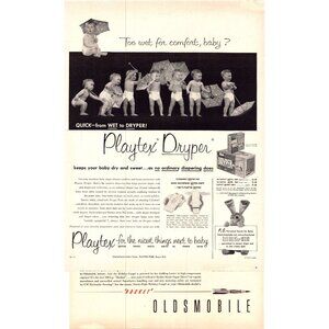 1952 Playtex Drypers Disposable Diapers Vintage Print Ad Baby Toddler Wall Art
